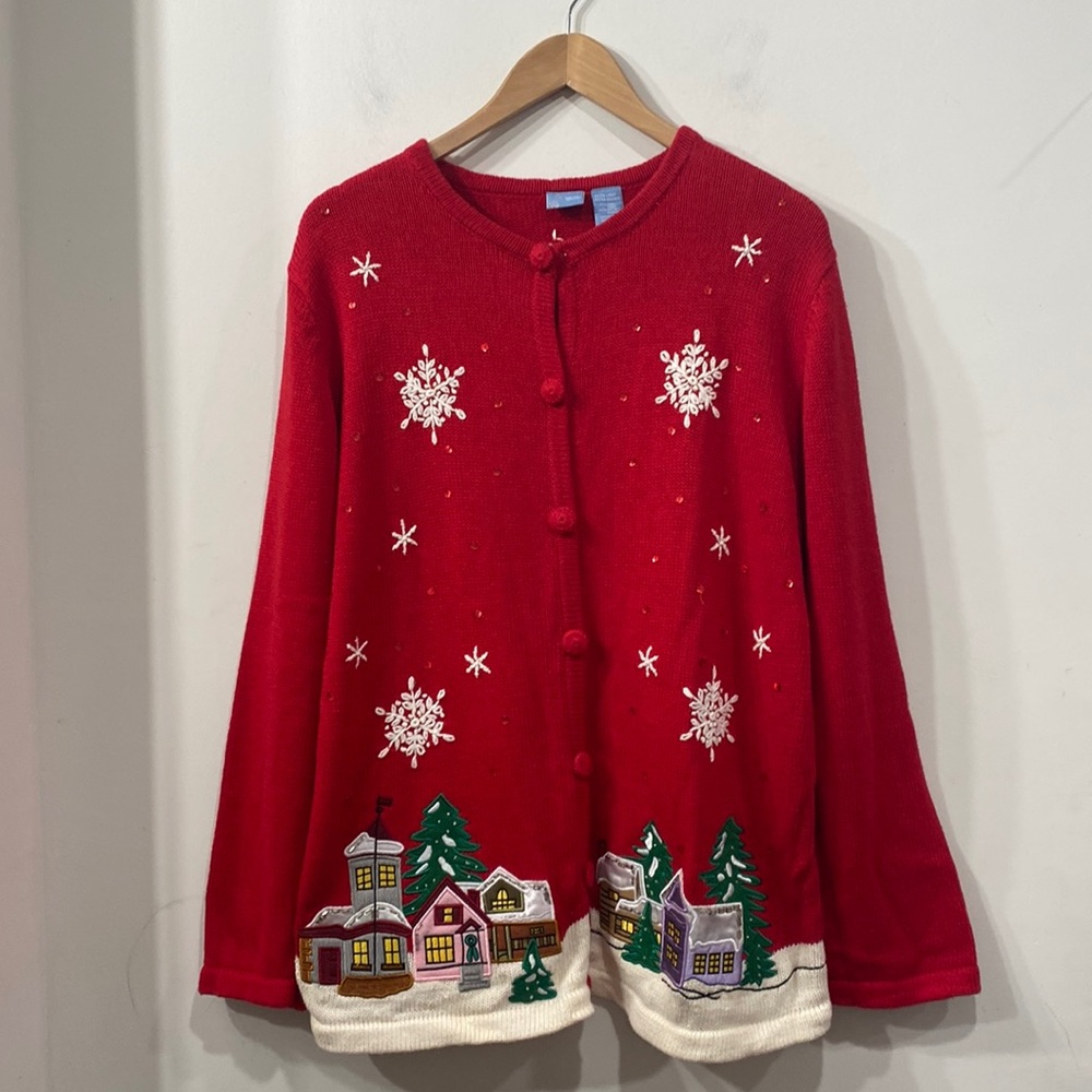 Christmas Red Ugly Christmas Cardigan Sweater Buttoned size XL